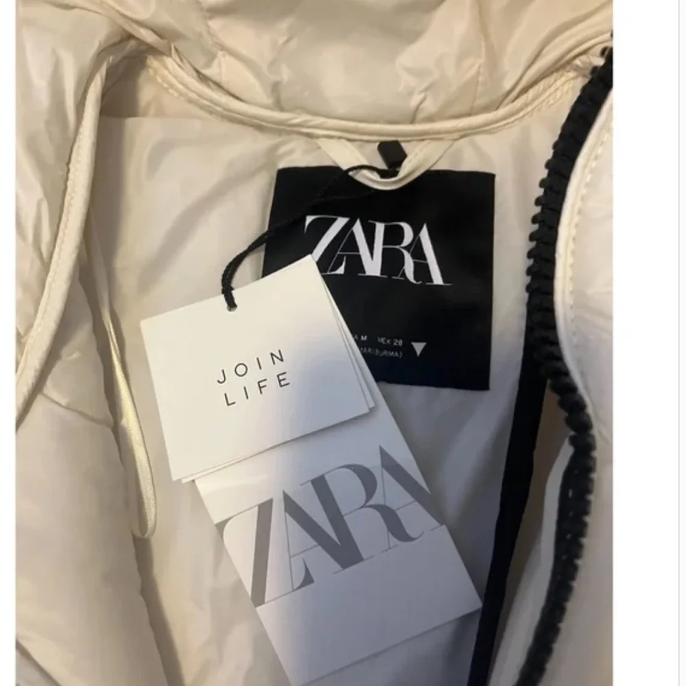 Zara ecru / off white water repellent hooded puffer cape / coat NWT - Picture 4 of 13